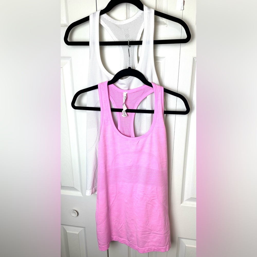 Lot 2 LULULEMON Swiftly Tech Racerback Tank Tops Pink Raspberry Glo Light White - Picture 12 of 16